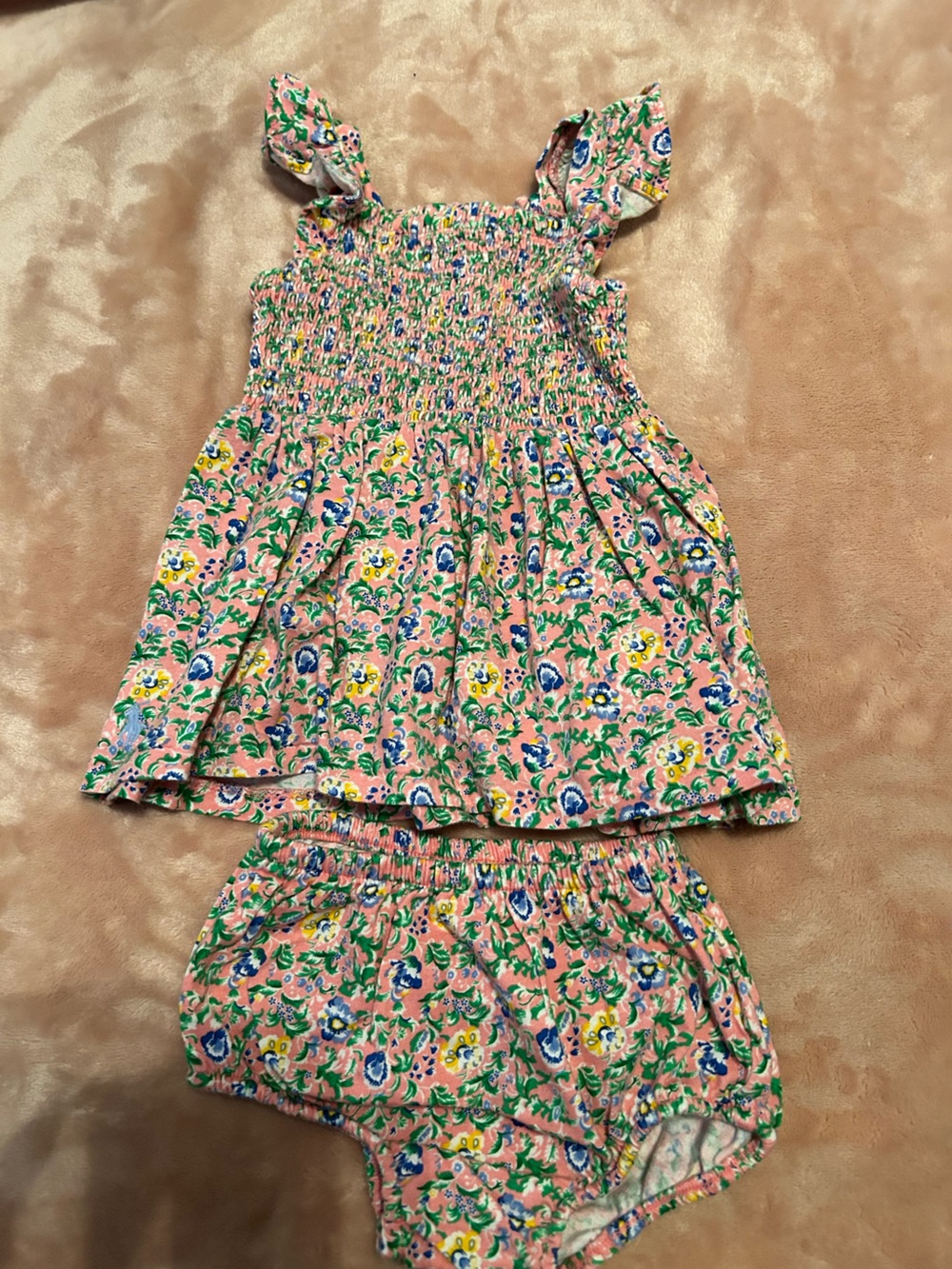 Ralph Lauren Pink Floral Smocked Skater Dress with Bloom Print